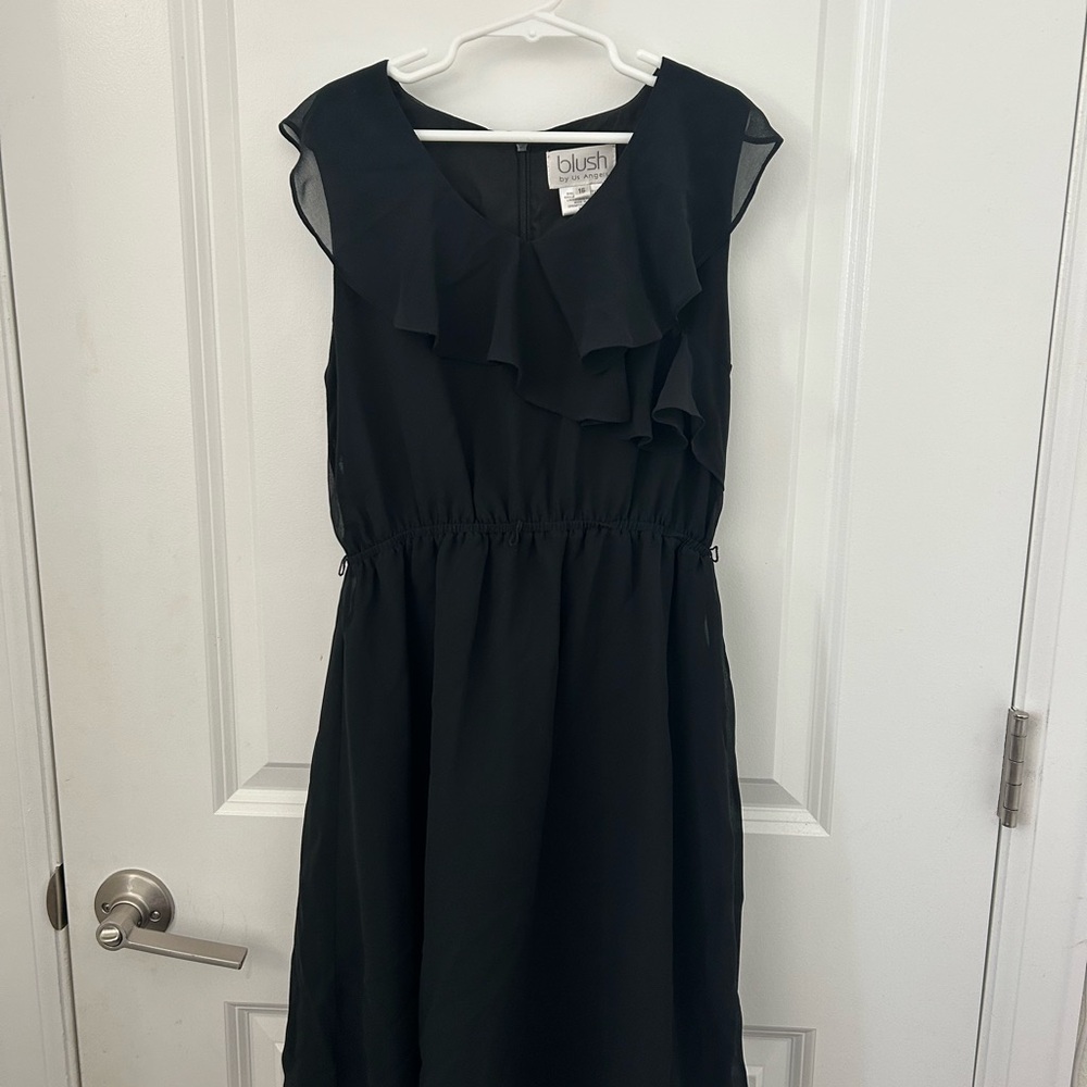 Blush Black Ruffle V-Neck Midi Dress